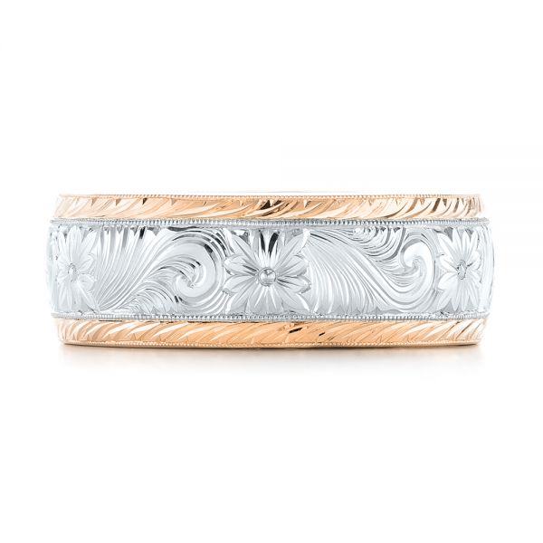 18k Rose Gold And Platinum 18k Rose Gold And Platinum Custom Two-tone Hand Engraved Men's Band - Top View - 103348