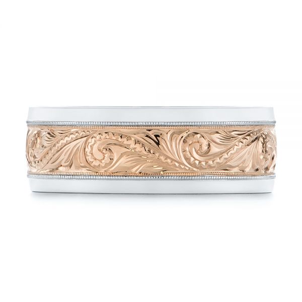 14K Gold And 14k Rose Gold 14K Gold And 14k Rose Gold Custom Two-tone Hand Engraved Men's Band - Top View - 104864