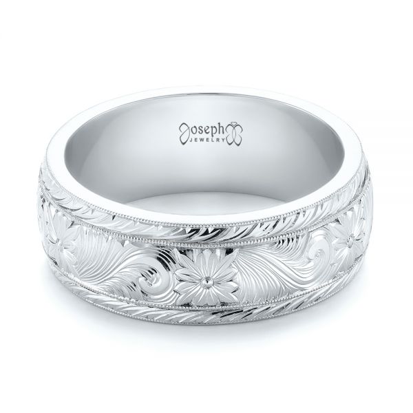 Platinum And Platinum Platinum And Platinum Custom Two-tone Hand Engraved Men's Band - Flat View - 103348