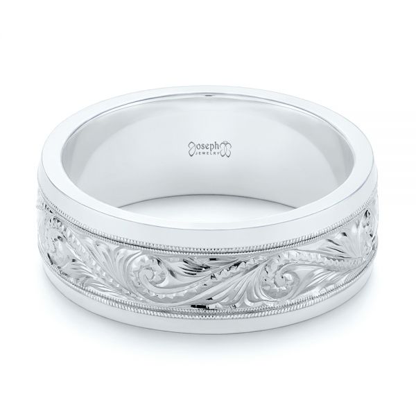14K Gold And 14k White Gold 14K Gold And 14k White Gold Custom Two-tone Hand Engraved Men's Band - Flat View - 104864