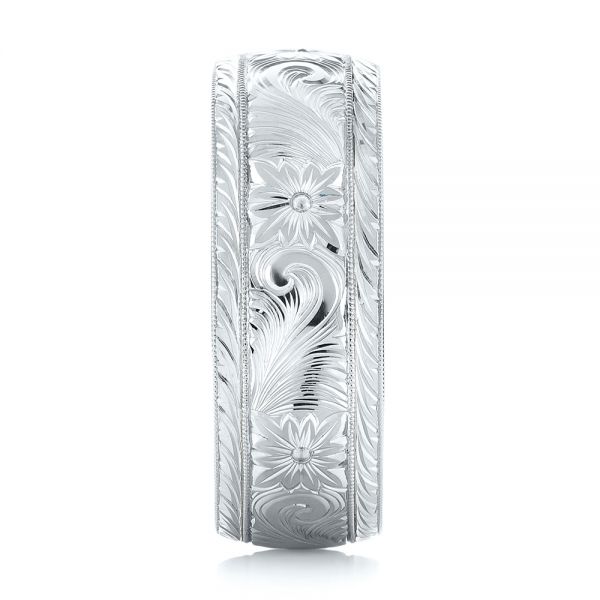 18k White Gold And Platinum 18k White Gold And Platinum Custom Two-tone Hand Engraved Men's Band - Side View -  103348