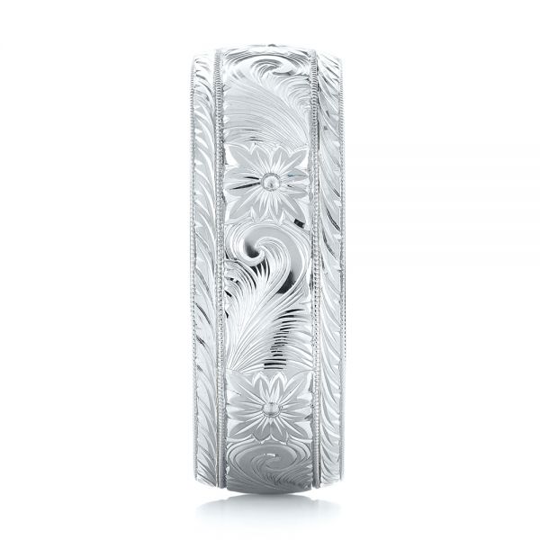 14k White Gold And Platinum 14k White Gold And Platinum Custom Two-tone Hand Engraved Men's Band - Side View -  103348