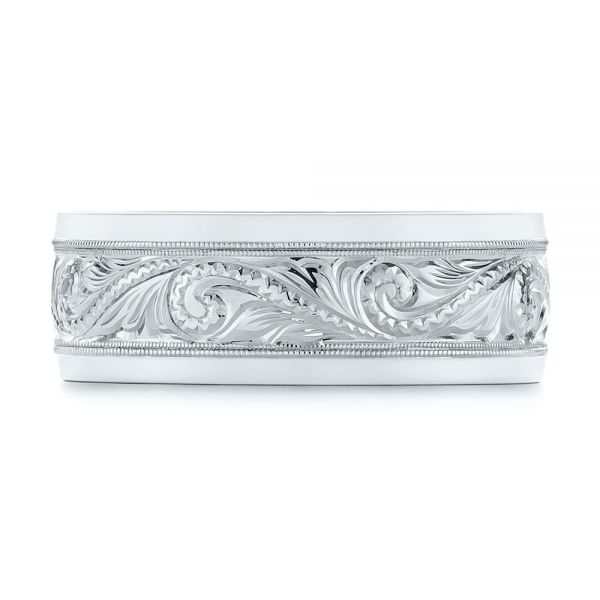 14K Gold And 14k White Gold 14K Gold And 14k White Gold Custom Two-tone Hand Engraved Men's Band - Top View - 104864
