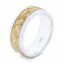  14K Gold And Yellow Gold 14K Gold And Yellow Gold Custom Two-tone Hand Engraved Men's Band - Three-Quarter View -  104864 - Thumbnail