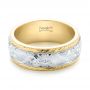 18k Yellow Gold And Platinum Custom Two-tone Hand Engraved Men's Band - Flat View -  103348 - Thumbnail