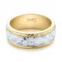 18k Yellow Gold And Platinum Custom Two-tone Hand Engraved Men's Band - Flat View -  103348 - Thumbnail
