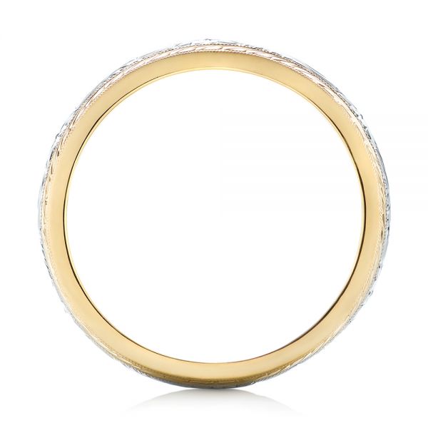 18k Yellow Gold And Platinum Custom Two-tone Hand Engraved Men's Band - Front View -  103348