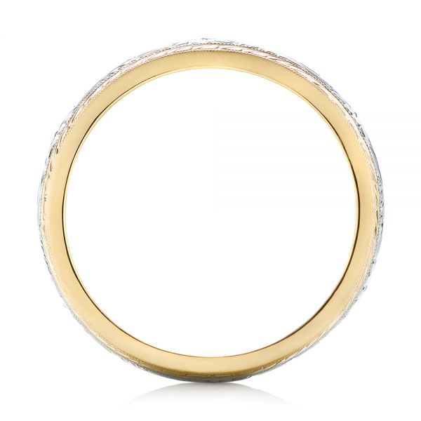 18k Yellow Gold And Platinum Custom Two-tone Hand Engraved Men's Band - Front View - 103348