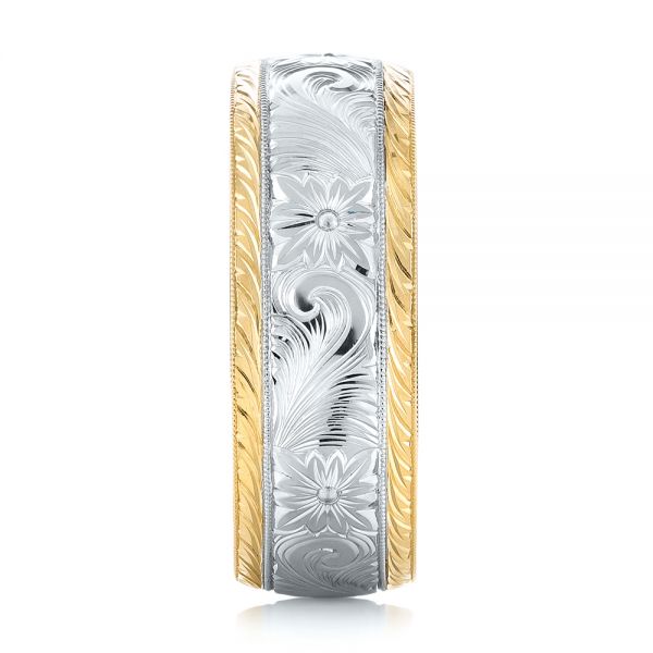 18k Yellow Gold And Platinum Custom Two-tone Hand Engraved Men's Band - Side View - 103348