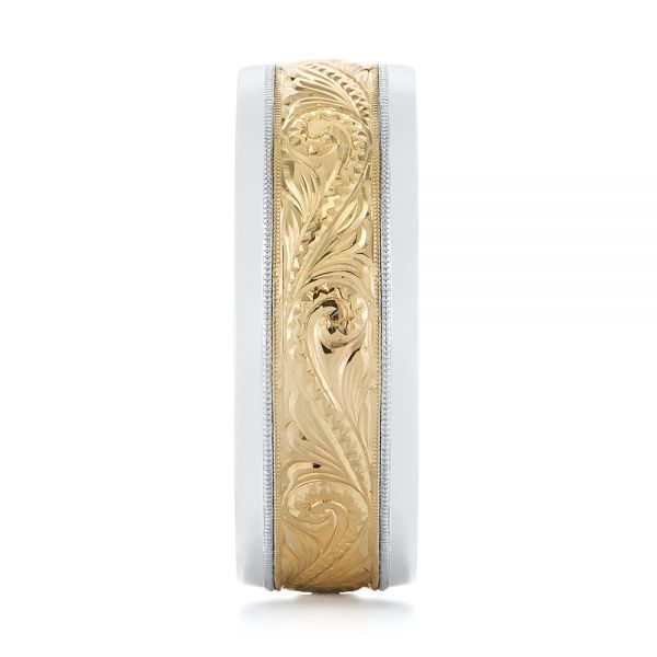  14K Gold And Yellow Gold 14K Gold And Yellow Gold Custom Two-tone Hand Engraved Men's Band - Side View -  104864