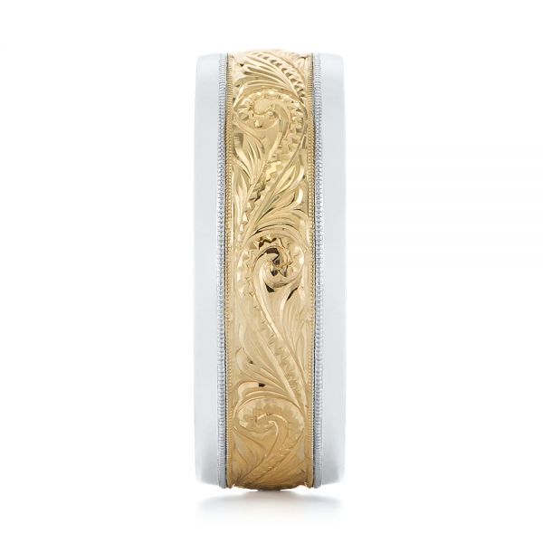  18K Gold And Yellow Gold 18K Gold And Yellow Gold Custom Two-tone Hand Engraved Men's Band - Side View -  104864