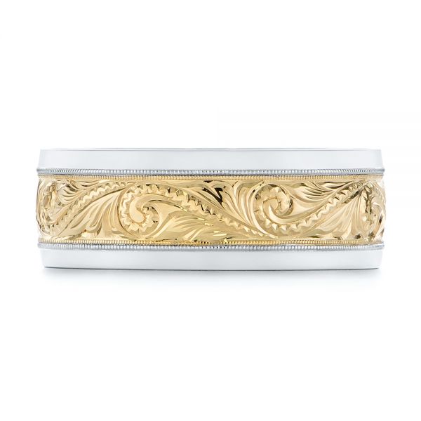  18K Gold And Yellow Gold 18K Gold And Yellow Gold Custom Two-tone Hand Engraved Men's Band - Top View -  104864