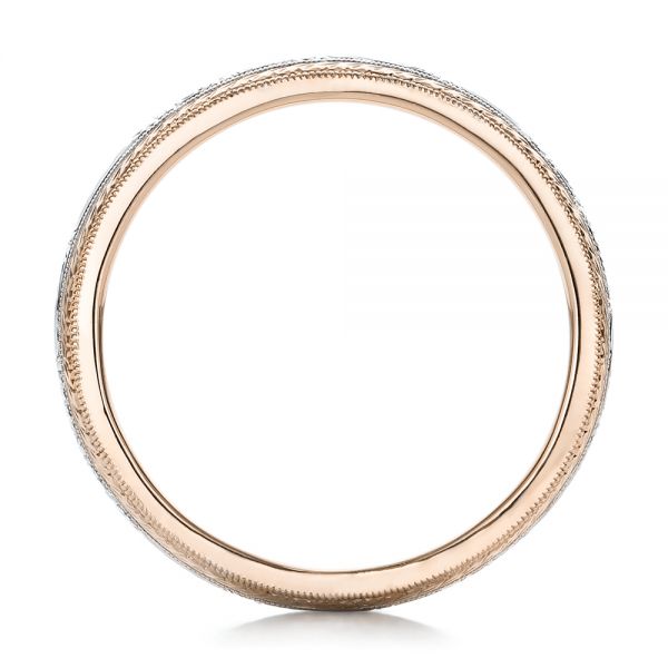 14k Rose Gold And Platinum 14k Rose Gold And Platinum Custom Two-tone Hand Engraved Men's Wedding Band - Front View - 102069
