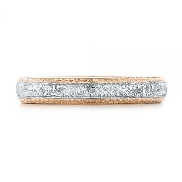 14k Rose Gold And Platinum 14k Rose Gold And Platinum Custom Two-tone Hand Engraved Men's Wedding Band - Top View - 102069