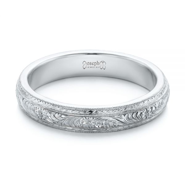 Platinum And Platinum Platinum And Platinum Custom Two-tone Hand Engraved Men's Wedding Band - Flat View - 102069