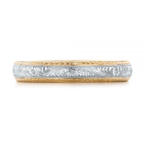 18k Yellow Gold And Platinum 18k Yellow Gold And Platinum Custom Two-tone Hand Engraved Men's Wedding Band - Top View -  102069