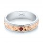  14K Gold And 14k Rose Gold Custom Two-tone Hand Engraved Ruby Men's Band - Flat View -  103485 - Thumbnail