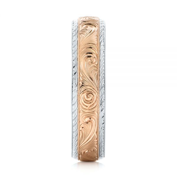  14K Gold And 14k Rose Gold Custom Two-tone Hand Engraved Ruby Men's Band - Side View -  103485
