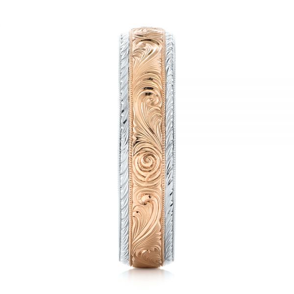  18K Gold And 14k Rose Gold 18K Gold And 14k Rose Gold Custom Two-tone Hand Engraved Ruby Men's Band - Side View -  103485