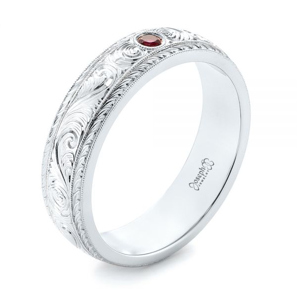  Platinum And Platinum Platinum And Platinum Custom Two-tone Hand Engraved Ruby Men's Band - Three-Quarter View -  103485