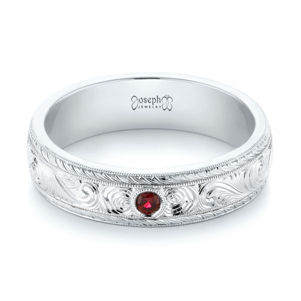  Platinum And Platinum Platinum And Platinum Custom Two-tone Hand Engraved Ruby Men's Band - Flat View -  103485