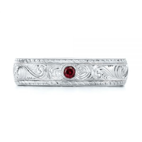  18K Gold And Platinum 18K Gold And Platinum Custom Two-tone Hand Engraved Ruby Men's Band - Top View -  103485