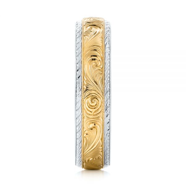 14K Gold And 18k Yellow Gold 14K Gold And 18k Yellow Gold Custom Two-tone Hand Engraved Ruby Men's Band - Side View - 103485