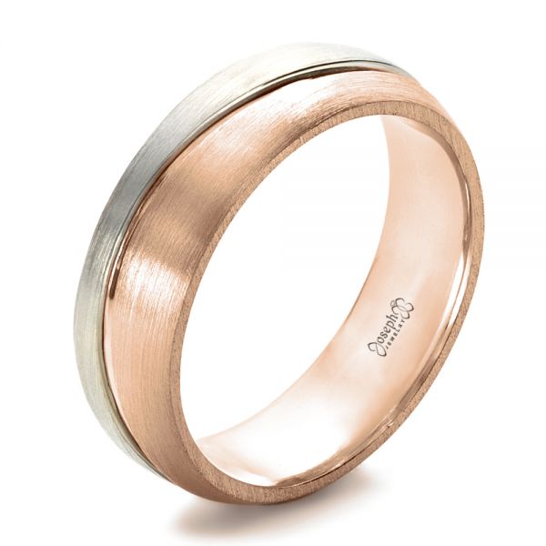 14k Rose Gold And Platinum 14k Rose Gold And Platinum Custom Two-tone Men's Band - Three-Quarter View -  1199