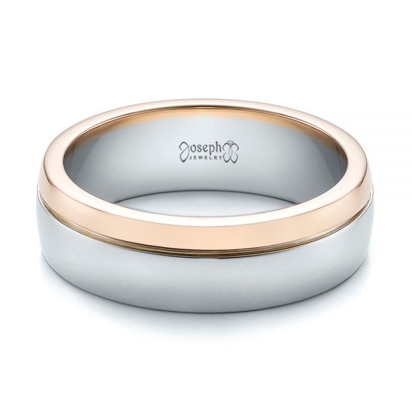 Platinum And 18k Rose Gold Platinum And 18k Rose Gold Custom Two-tone Men's Band - Flat View - 100825