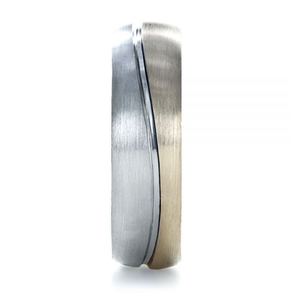 18k White Gold And Platinum 18k White Gold And Platinum Custom Two-tone Men's Band - Side View -  1199