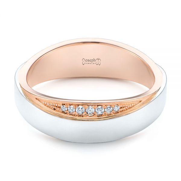 14k Rose Gold And 14K Gold Custom Two-tone Men's Diamond Wedding Band - Flat View - 104291