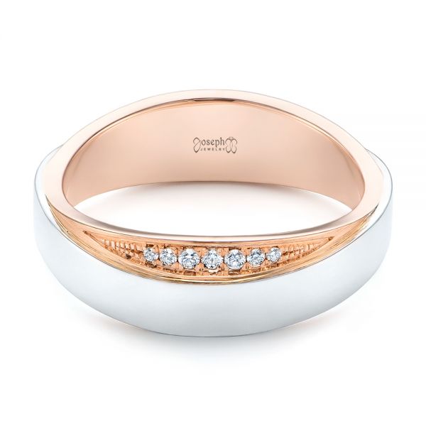 18k Rose Gold And 14K Gold 18k Rose Gold And 14K Gold Custom Two-tone Men's Diamond Wedding Band - Flat View -  104291