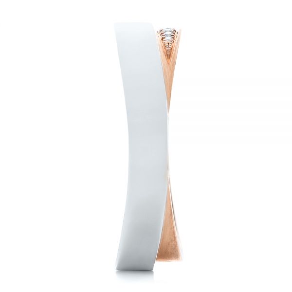 14k Rose Gold And 14K Gold Custom Two-tone Men's Diamond Wedding Band - Side View - 104291