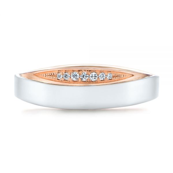 14k Rose Gold And 14K Gold Custom Two-tone Men's Diamond Wedding Band - Top View - 104291