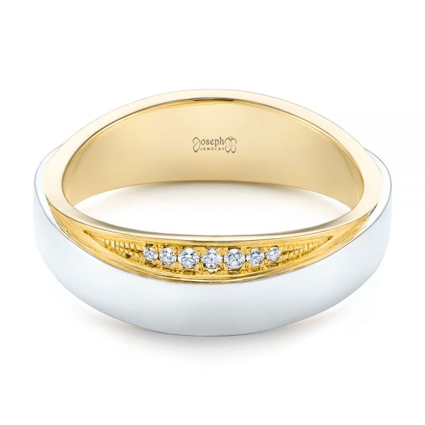 14k Yellow Gold And 18K Gold 14k Yellow Gold And 18K Gold Custom Two-tone Men's Diamond Wedding Band - Flat View -  104291