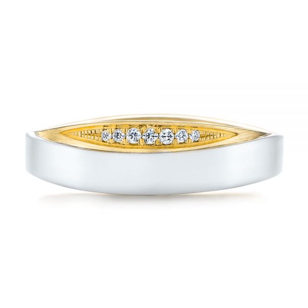 14k Yellow Gold And Platinum 14k Yellow Gold And Platinum Custom Two-tone Men's Diamond Wedding Band - Top View -  104291