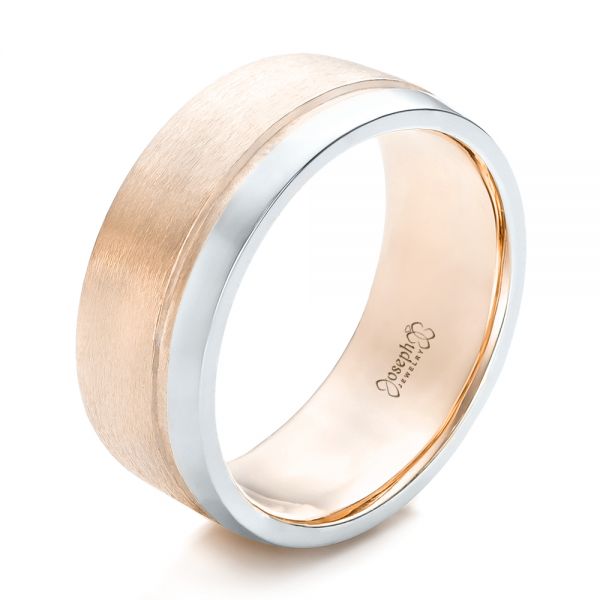 14k Rose Gold And 18K Gold 14k Rose Gold And 18K Gold Custom Two-tone Men's Wedding Band - Three-Quarter View -  101950