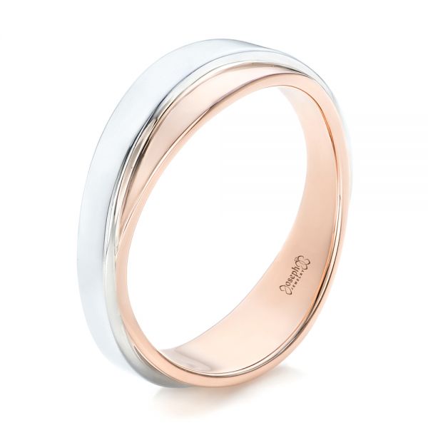 14k Rose Gold And 14K Gold Custom Two-tone Men's Wedding Band - Three-Quarter View -  102467