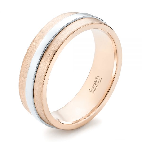 14k Rose Gold And 14K Gold 14k Rose Gold And 14K Gold Custom Two-tone Men's Wedding Band - Three-Quarter View -  102970