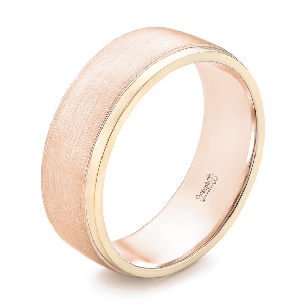 14k Rose Gold And 18K Gold 14k Rose Gold And 18K Gold Custom Two-tone Men's Wedding Band - Three-Quarter View -  102999