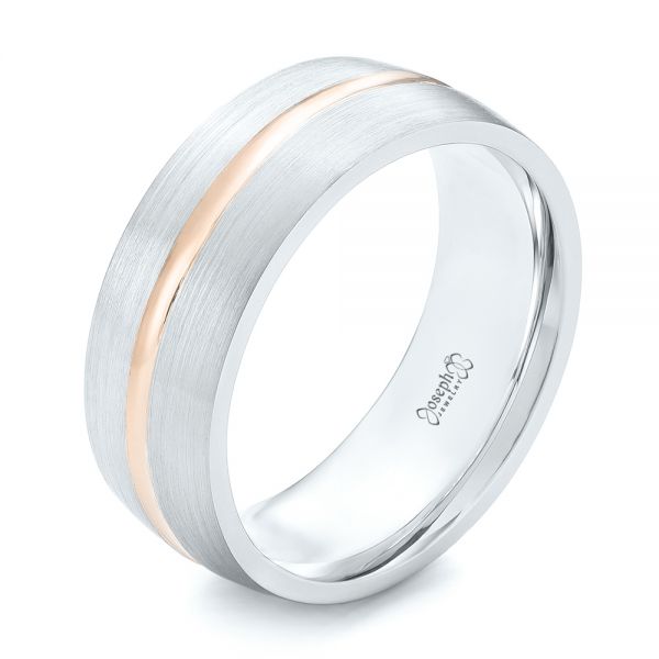  18K Gold And 14k Rose Gold 18K Gold And 14k Rose Gold Custom Two-tone Men's Wedding Band - Three-Quarter View -  103290