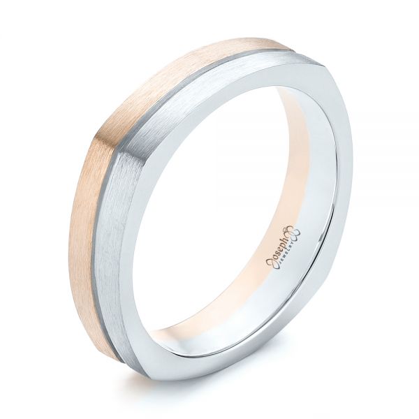 18k Rose Gold And 18K Gold 18k Rose Gold And 18K Gold Custom Two-tone Men's Wedding Band - Three-Quarter View -  103842