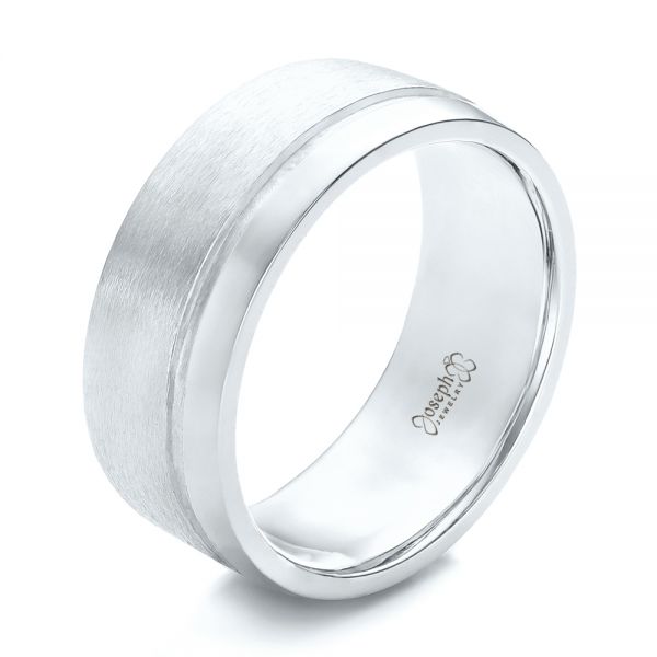 14k White Gold And Platinum 14k White Gold And Platinum Custom Two-tone Men's Wedding Band - Three-Quarter View -  101950