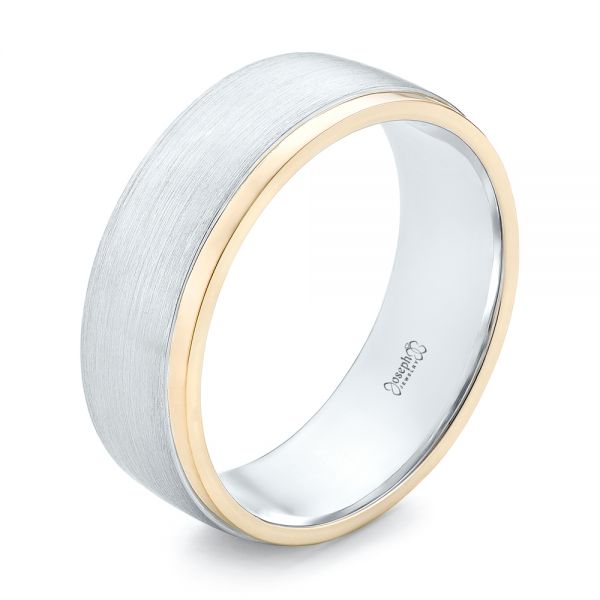 18k White Gold And 18K Gold 18k White Gold And 18K Gold Custom Two-tone Men's Wedding Band - Three-Quarter View -  102999