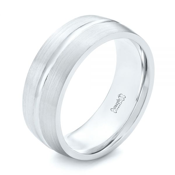  Platinum And 14k White Gold Platinum And 14k White Gold Custom Two-tone Men's Wedding Band - Three-Quarter View -  103290