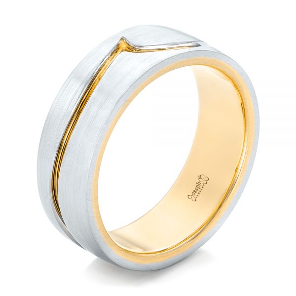  14K Gold And 18k Yellow Gold 14K Gold And 18k Yellow Gold Custom Two-tone Men's Wedding Band - Three-Quarter View -  102417