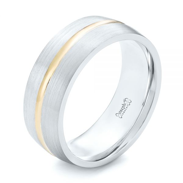  14K Gold And 14k Yellow Gold Custom Two-tone Men's Wedding Band - Three-Quarter View -  103290