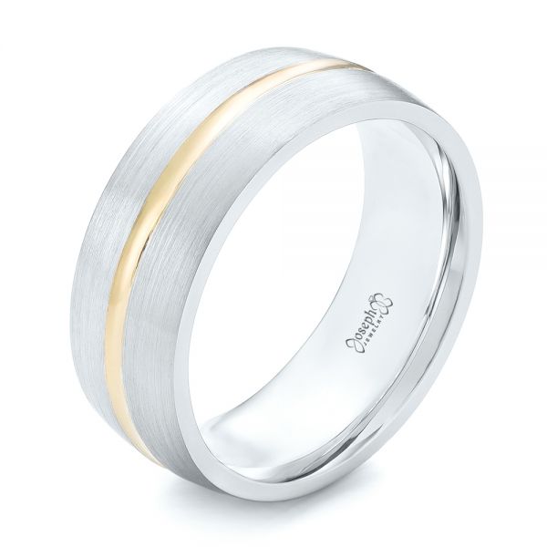  Platinum And 18k Yellow Gold Platinum And 18k Yellow Gold Custom Two-tone Men's Wedding Band - Three-Quarter View -  103290