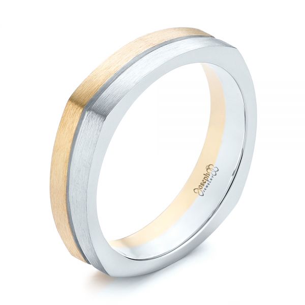 14k Yellow Gold And Platinum 14k Yellow Gold And Platinum Custom Two-tone Men's Wedding Band - Three-Quarter View -  103842