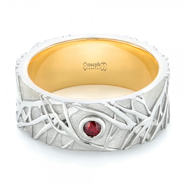  Platinum And 18K Gold Custom Two-tone Organic Ruby Men's Ring - Flat View -  103422